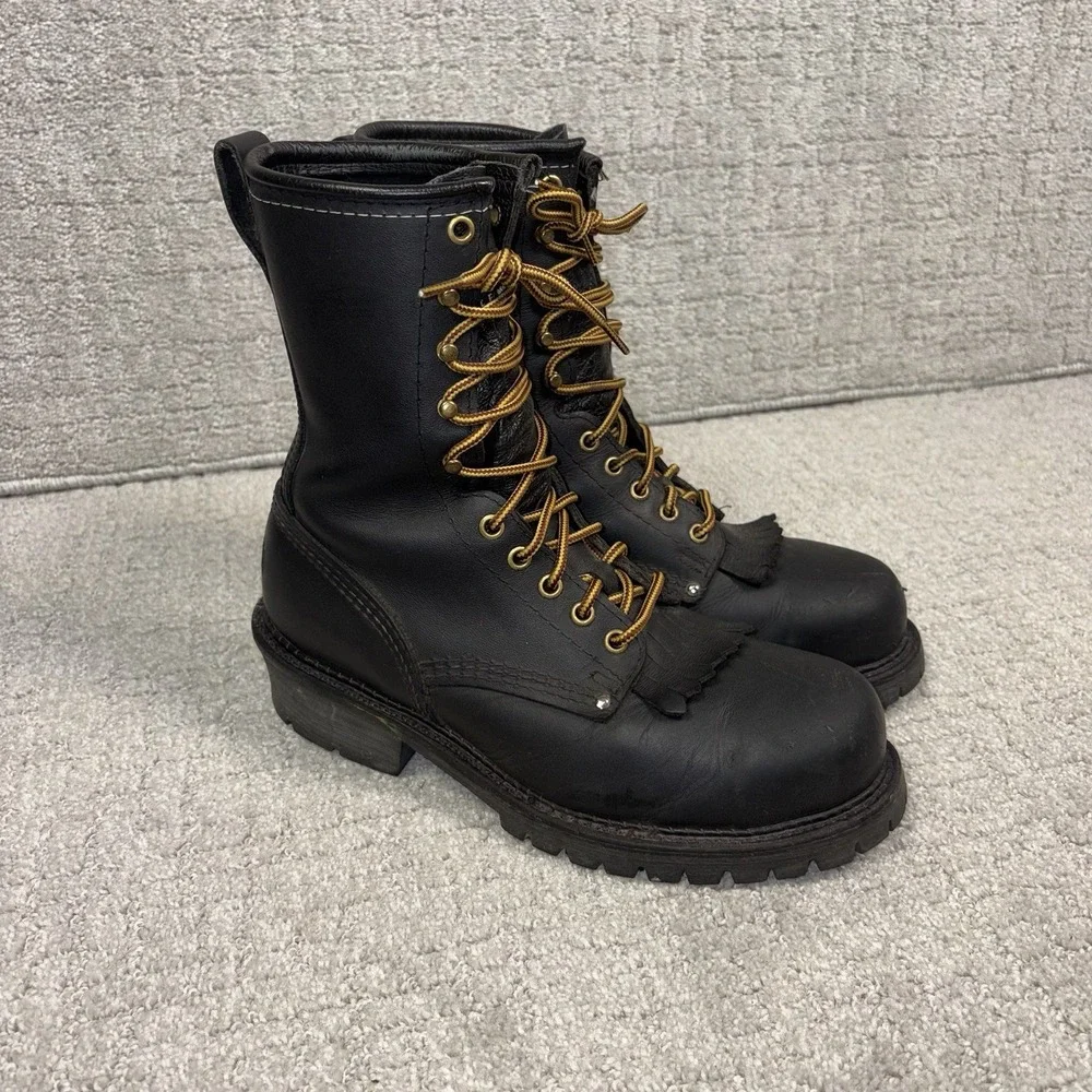 Carolina 1922 Black Leather Logger Boots Steel Toe Made In USA Men's Size 14 2E